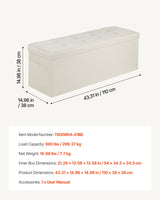Foldable Storage Ottoman Bench, End of Bed Bench with Side Bags, Folding Upholstered Storage Chest Supports 660 lbs, Linen Bed Ottoman with Large Space for Living Room, Bedroom, Entryway, Beige