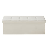 Foldable Storage Ottoman Bench, End of Bed Bench with Side Bags, Folding Upholstered Storage Chest Supports 660 lbs, Linen Bed Ottoman with Large Space for Living Room, Bedroom, Entryway, Beige
