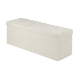 Foldable Storage Ottoman Bench, End of Bed Bench with Side Bags, Folding Upholstered Storage Chest Supports 660 lbs, Linen Bed Ottoman with Large Space for Living Room, Bedroom, Entryway, Beige