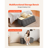 Foldable Storage Ottoman Bench, End of Bed Bench with Side Bags, Folding Upholstered Storage Chest Supports 660 lbs, Linen Bed Ottoman with Large Space for Living Room, Bedroom, Entryway, Grey