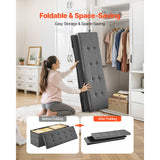 Foldable Storage Ottoman Bench, End of Bed Bench with Side Bags, Folding Upholstered Storage Chest Supports 660 lbs, Linen Bed Ottoman with Large Space for Living Room, Bedroom, Entryway, Grey