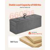 Foldable Storage Ottoman Bench, End of Bed Bench with Side Bags, Folding Upholstered Storage Chest Supports 660 lbs, Linen Bed Ottoman with Large Space for Living Room, Bedroom, Entryway, Grey