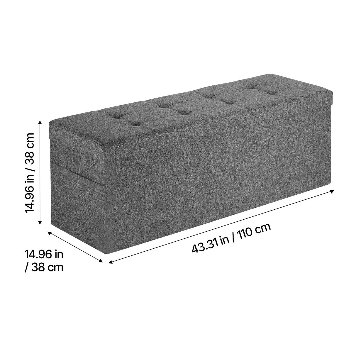 Foldable Storage Ottoman Bench, End of Bed Bench with Side Bags, Folding Upholstered Storage Chest Supports 660 lbs, Linen Bed Ottoman with Large Space for Living Room, Bedroom, Entryway, Grey