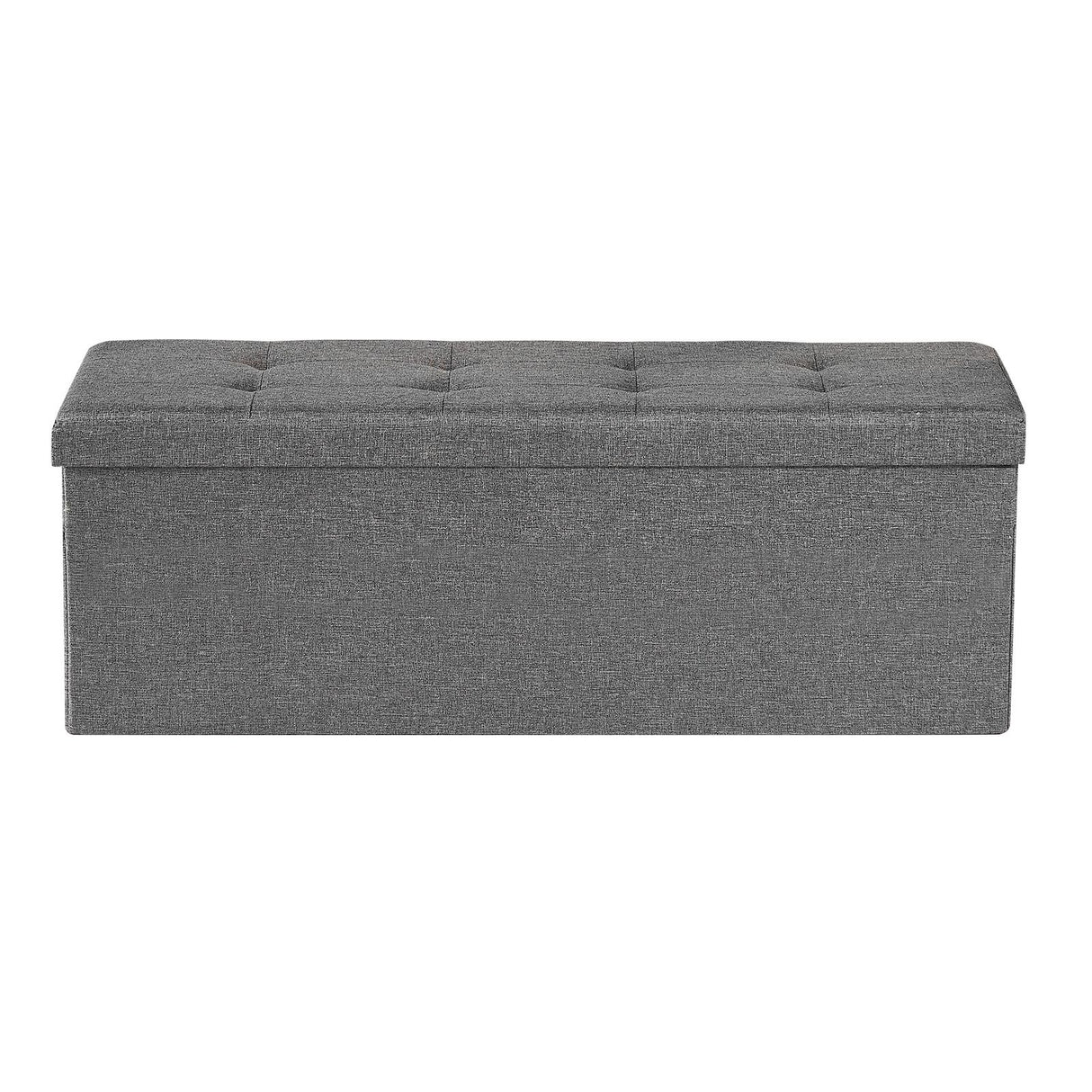 Foldable Storage Ottoman Bench, End of Bed Bench with Side Bags, Folding Upholstered Storage Chest Supports 660 lbs, Linen Bed Ottoman with Large Space for Living Room, Bedroom, Entryway, Grey