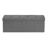 Foldable Storage Ottoman Bench, End of Bed Bench with Side Bags, Folding Upholstered Storage Chest Supports 660 lbs, Linen Bed Ottoman with Large Space for Living Room, Bedroom, Entryway, Grey