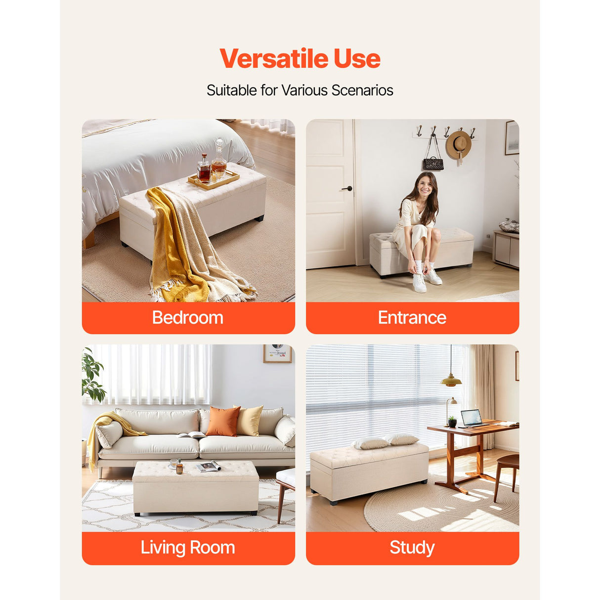 VEVOR Storage Ottoman Bench, Button-Tufted End