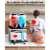 VEVOR Commercial Frozen Drink Maker, 15Lx2 Double Tank Slushy Machine, 120 Cups Stainless Steel Margarita Smoothie Frozen Drink Machine, Slushie Maker for Home Party Restaurants Cafe Bars