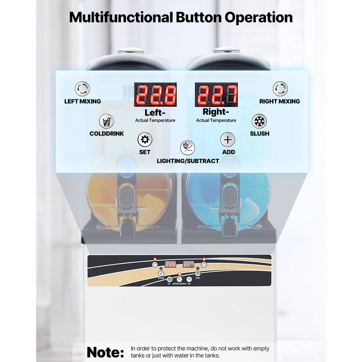 VEVOR Commercial Frozen Drink Maker, 15Lx2 Double Tank Slushy Machine, 120 Cups Stainless Steel Margarita Smoothie Frozen Drink Machine, Slushie Maker for Home Party Restaurants Cafe Bars