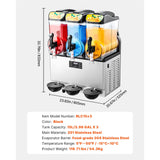 VEVOR Commercial Frozen Drink Maker, 15Lx3 Triple Tank Slushy Machine, 180 Cups Stainless Steel Margarita Smoothie Frozen Drink Machine, Slushie Maker for Home Party Restaurants Cafe Bars