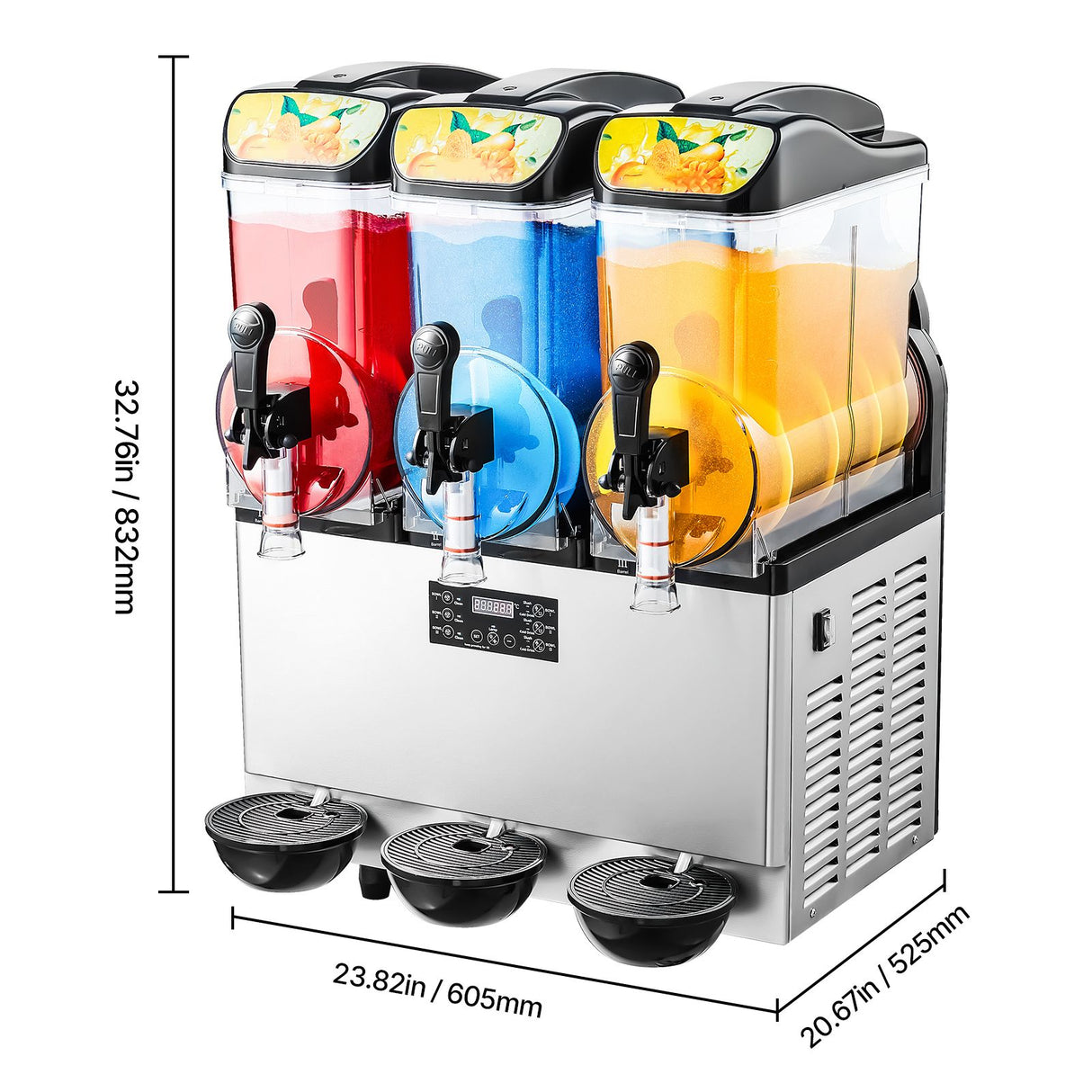 VEVOR Commercial Frozen Drink Maker, 15Lx3 Triple Tank Slushy Machine, 180 Cups Stainless Steel Margarita Smoothie Frozen Drink Machine, Slushie Maker for Home Party Restaurants Cafe Bars