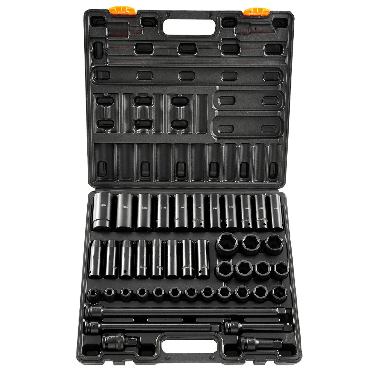 Impact Socket Set 43 Piece Impact Sockets, Standard Socket Assortment, Drive Socket Set 6-Point Sockets Metric 9-30mm (Standard/Deep)