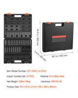 Impact Socket Set 43 Piece Impact Sockets, Standard Socket Assortment, Drive Socket Set 6-Point Sockets Metric 9-30mm (Standard/Deep)
