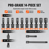 360 Degree Swivel Impact Sockets Set 14pcs 6-Point 3/8in Drive Socket Set