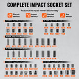 Impact Sockets Set 130PCS 6-Point 3/8" & 1/2" Drive Bit Ratchet Tool Kit