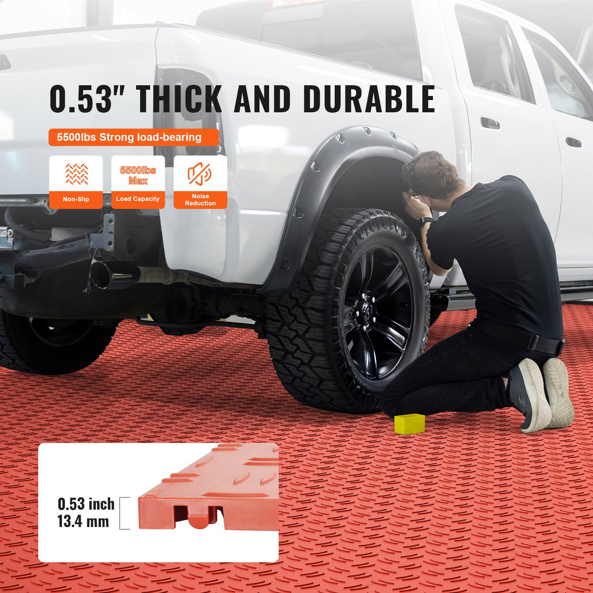 VEVOR Garage Tiles Interlocking, 12 x 12 x 0.53 inch 25 Pack Garage Floor Covering Tiles, Non-Slip Double-Sided Texture Garage Flooring Tiles, for Garages, Basements, Repair Shops, Red