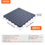 VEVOR Garage Tiles Interlocking, 12 x 12 x 0.53 inch 25 Pack Garage Floor Covering Tiles, Non-Slip Double-Sided Texture Garage Flooring Tiles, for Garages, Basements, Repair Shops, Graphite Gray