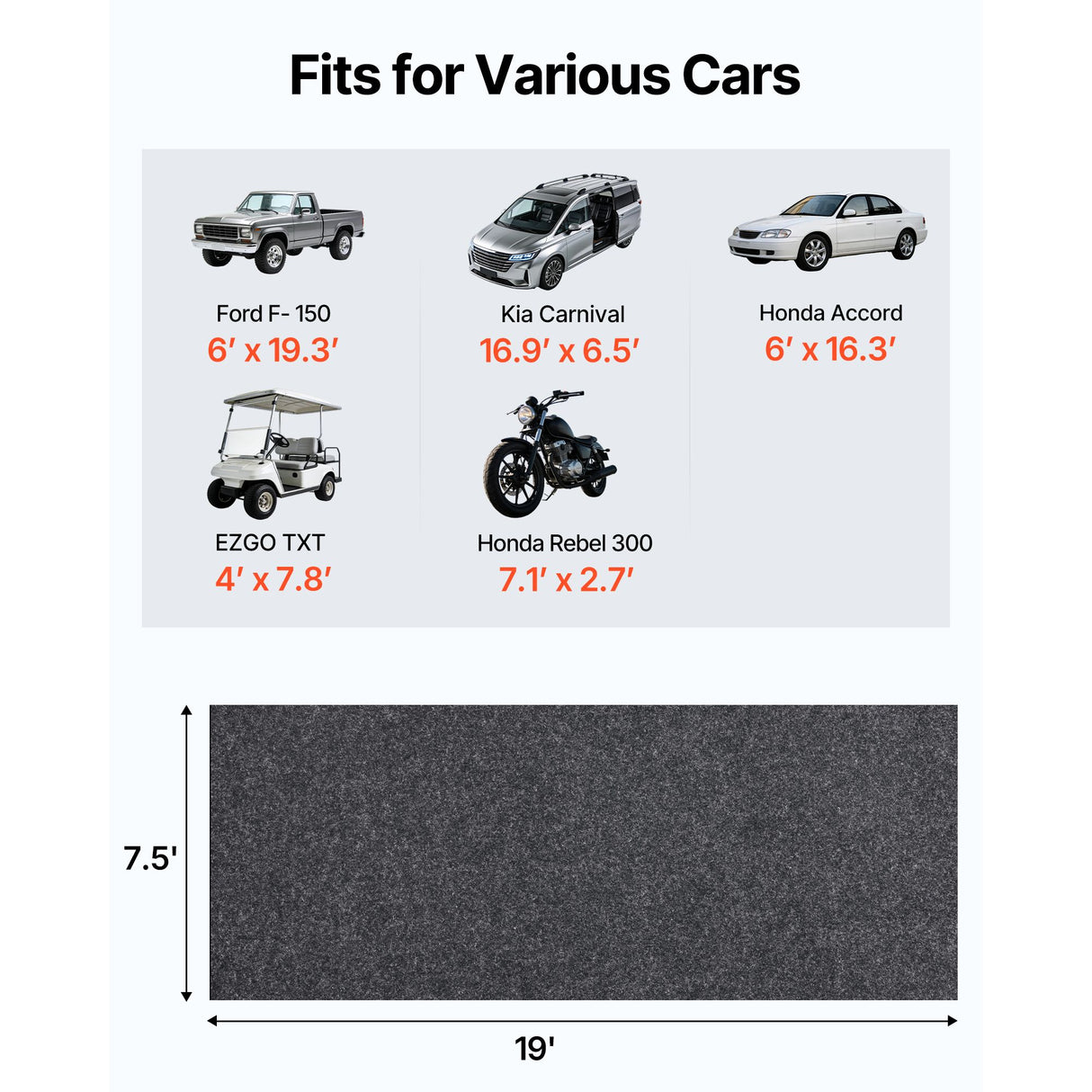 VEVOR Garage Floor Mat, 2.3 x 5.79 M Waterproof Protection from Water,Snow, Rain,Mud and Oil for Cars, Non-slip Heavy Duty Containment Mat with TPE Anti-Leak Backing & Easy to Clean & Cuttable