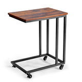 VEVOR C Table, C Shaped Sofa Side Table with Metal Frame Rolling Casters, Portable C Shaped End Stand for Living Room Bedroom Office, 19.69 x 13.78 x 23.82 inches Laptop Side Tables, Brown and Black