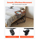 VEVOR C Table, C Shaped Sofa Side Table with Metal Frame Rolling Casters, Portable C Shaped End Stand for Living Room Bedroom Office, 19.69 x 13.78 x 23.82 inches Laptop Side Tables, Brown and Black