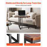 VEVOR C Table, C Shaped Sofa Side Table with Metal Frame Rolling Casters, Portable C Shaped End Stand for Living Room Bedroom Office, 19.69 x 13.78 x 23.82 inches Laptop Side Tables, Brown and Black