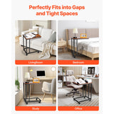 VEVOR C Table, C Shaped Sofa Side Table with Metal Frame Rolling Casters, Portable C Shaped End Stand for Living Room Bedroom Office, 19.69 x 13.78 x 23.82 inches Laptop Side Tables, Brown and Black