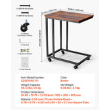 VEVOR C Table, C Shaped Sofa Side Table with Metal Frame Rolling Casters, Portable C Shaped End Stand for Living Room Bedroom Office, 19.69 x 13.78 x 23.82 inches Laptop Side Tables, Brown and Black