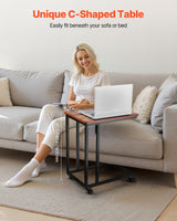 VEVOR C Table, C Shaped Sofa Side Table with Metal Frame Rolling Casters, Portable C Shaped End Stand for Living Room Bedroom Office, 19.69 x 13.78 x 23.82 inches Laptop Side Tables, Brown and Black