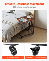 VEVOR C Table, C Shaped Sofa Side Table with Metal Frame Rolling Casters, Portable C Shaped End Stand for Living Room Bedroom Office, 19.69 x 13.78 x 23.82 inches Laptop Side Tables, Brown and Black