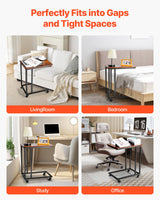 VEVOR C Table, C Shaped Sofa Side Table with Metal Frame Rolling Casters, Portable C Shaped End Stand for Living Room Bedroom Office, 19.69 x 13.78 x 23.82 inches Laptop Side Tables, Brown and Black