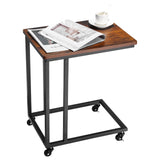 VEVOR C Table, C Shaped Sofa Side Table with Metal Frame Rolling Casters, Portable C Shaped End Stand for Living Room Bedroom Office, 19.69 x 13.78 x 23.82 inches Laptop Side Tables, Brown and Black