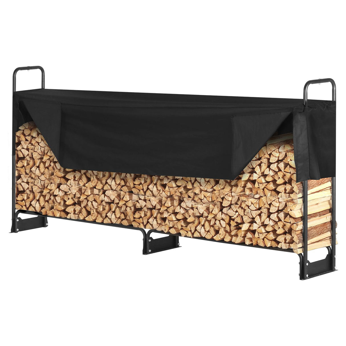 VEVOR Firewood Rack with Waterproof Cover, 257 x 36 x 117 cm Outdoor Firewood Holder, 660lb Weight Capacity, 1/2 Cord Log Holder, Half-Covered, Powder-coated Wood Storage Rack for Fireplace Deck