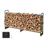 VEVOR Firewood Rack with Waterproof Cover, 257 x 36 x 117 cm Outdoor Firewood Holder, 660lb Weight Capacity, 1/2 Cord Log Holder, Half-Covered, Powder-coated Wood Storage Rack for Fireplace Deck