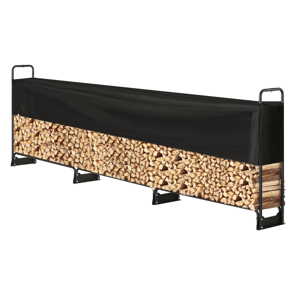 VEVOR Firewood Rack with Waterproof Cover, 383 x 36 x 117 cm Outdoor Firewood Holder, 660lb Weight Capacity, 1/2 Cord Log Holder, Half-Covered, Powder-coated Wood Storage Rack for Fireplace Deck