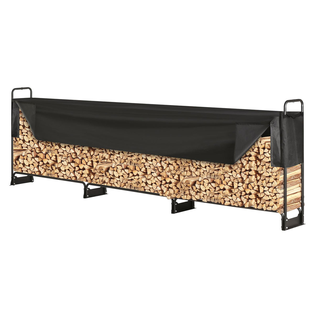 VEVOR Firewood Rack with Waterproof Cover, 383 x 36 x 117 cm Outdoor Firewood Holder, 660lb Weight Capacity, 1/2 Cord Log Holder, Half-Covered, Powder-coated Wood Storage Rack for Fireplace Deck