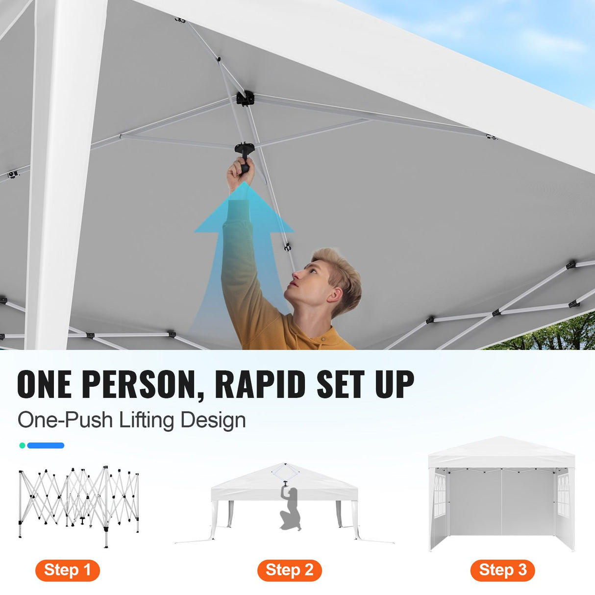 VEVOR Pop Up Canopy, 2.95 x 2.95 m Instant Canopy Portable Gazebo with 3 Sidewalls & 2 Ventilated Windows, Height Adjustable Pop-Up Outdoor Shelter Tent for Events, Patio, Backyard, Party, Parking