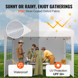VEVOR Pop Up Canopy, 2.95 x 2.95 m Instant Canopy Portable Gazebo with 3 Sidewalls & 2 Ventilated Windows, Height Adjustable Pop-Up Outdoor Shelter Tent for Events, Patio, Backyard, Party, Parking