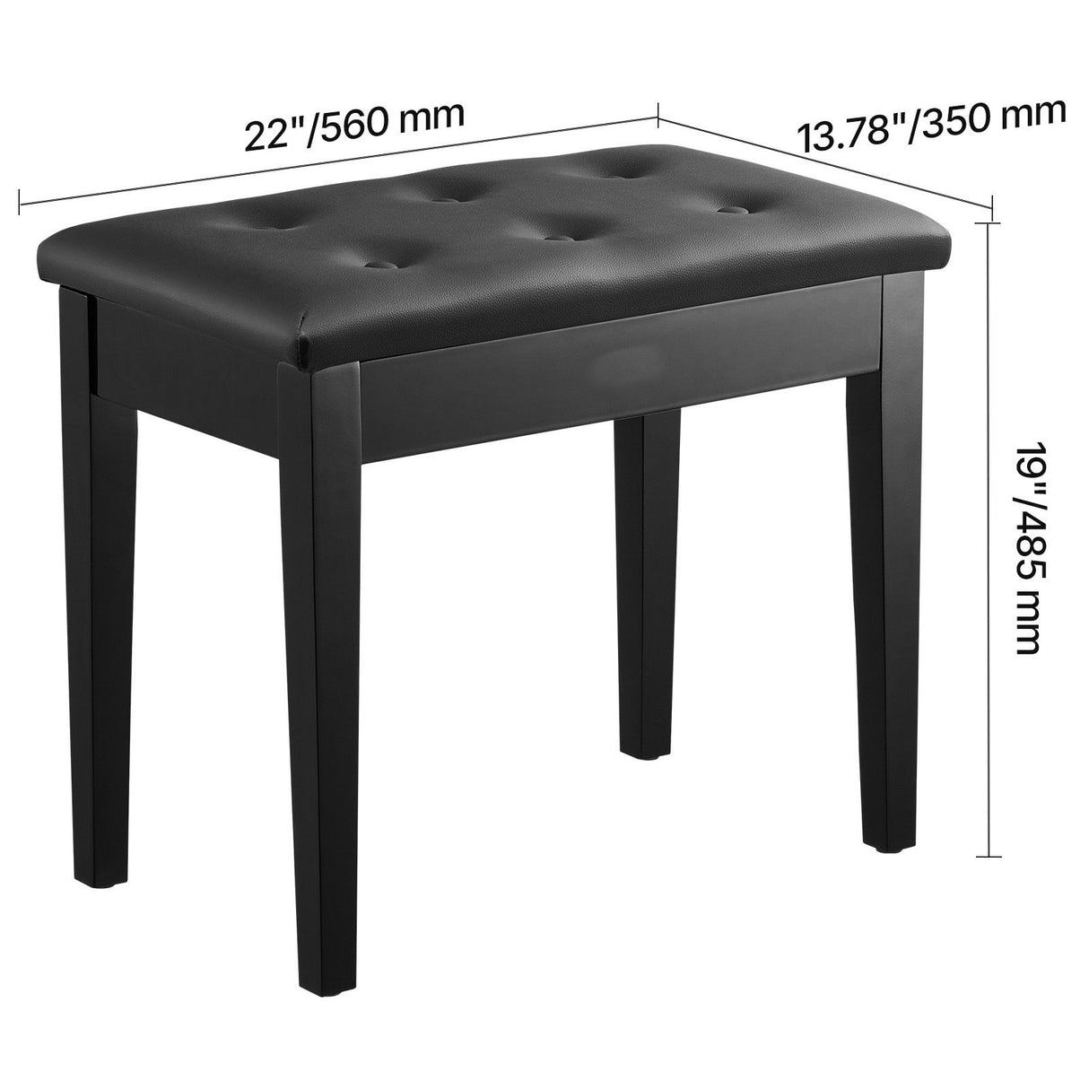 VEVOR Piano Bench, 22" x 13.78" x 19", Keyboard Piano Chair with High-Density Padded Cushion, Storage Compartment for Music Books, Wooden Piano Bookcase Stool Seat, for Vanity, Living Room, Bedroom