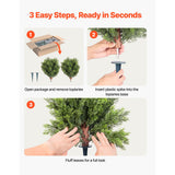 Artificial Topiary Cypress Trees with Ground Spike, 2 Set 406mm Faux Shrubs & Bushes Potted Plants, Fake Silk Tree Look Real for Decor Front Porch Outdoor Indoor Patio Garden Balcony Backyard