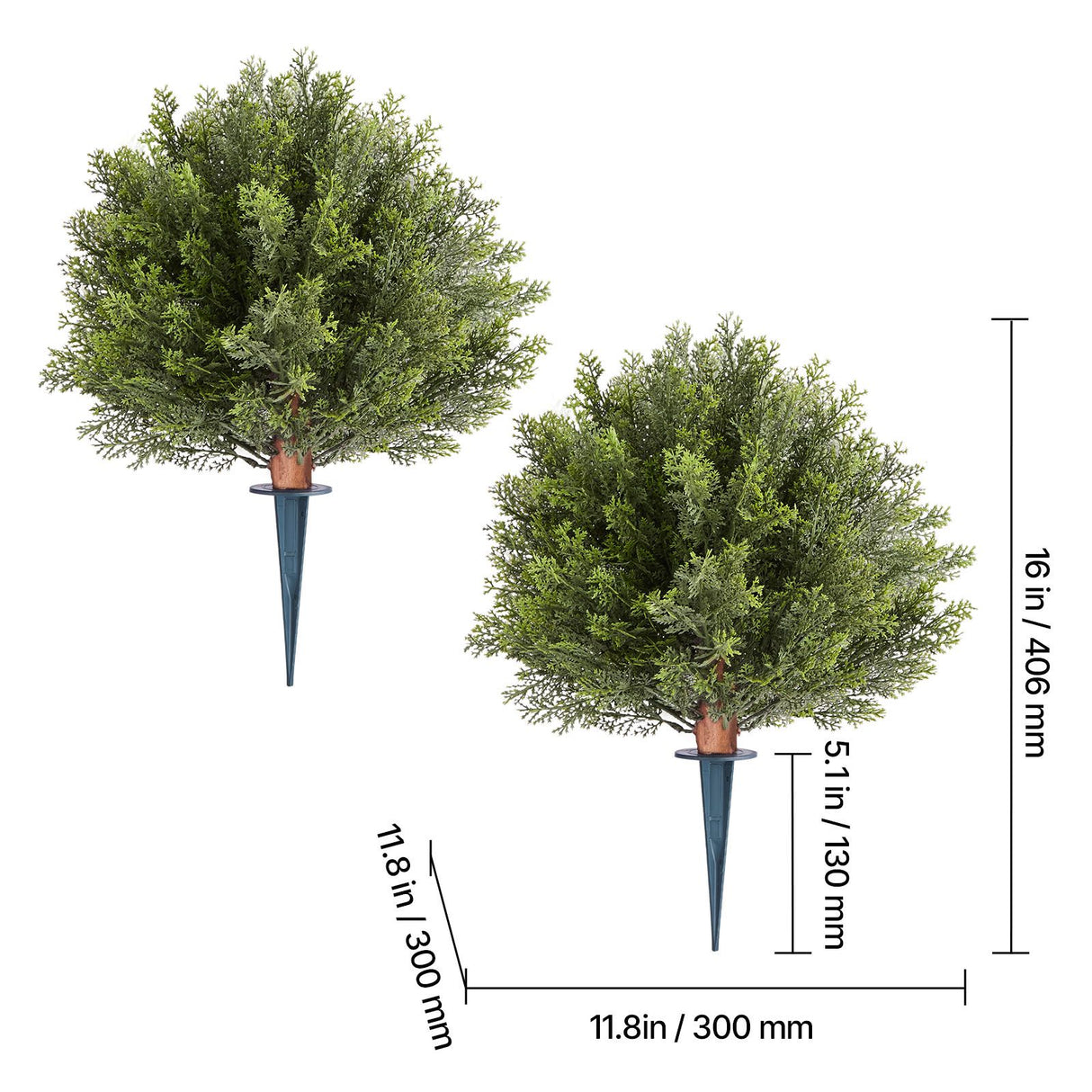 Artificial Topiary Cypress Trees with Ground Spike, 2 Set 406mm Faux Shrubs & Bushes Potted Plants, Fake Silk Tree Look Real for Decor Front Porch Outdoor Indoor Patio Garden Balcony Backyard