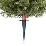 Artificial Topiary Cypress Trees with Ground Spike, 2 Set 406mm Faux Shrubs & Bushes Potted Plants, Fake Silk Tree Look Real for Decor Front Porch Outdoor Indoor Patio Garden Balcony Backyard
