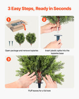 Artificial Topiary Cypress Trees with Ground Spike, 2 Set 406mm Faux Shrubs & Bushes Potted Plants, Fake Silk Tree Look Real for Decor Front Porch Outdoor Indoor Patio Garden Balcony Backyard