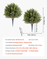Artificial Topiary Cypress Trees with Ground Spike, 2 Set 406mm Faux Shrubs & Bushes Potted Plants, Fake Silk Tree Look Real for Decor Front Porch Outdoor Indoor Patio Garden Balcony Backyard