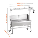 VEVOR Rotisserie Grill with Windscreen, BBQ Whole Pig Lamb Goat Charcoal Spit Grill, 35 Inch 90 Lbs Capacity, Electric 42W Motor Stainless Steel Roaster with Lockable Wheels, for Camping Outdoor