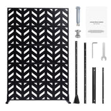 Metal Privacy Screen, 47" W x 72" H, Outdoor Privacy Screens 5-Panel, Freestanding Outdoor Divider with Stand, Decorative Garden Steel Privacy Fence for Balcony Patio Indoor Room Black