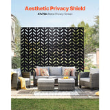 Metal Privacy Screen, 47" W x 72" H, Outdoor Privacy Screens 5-Panel, Freestanding Outdoor Divider with Stand, Decorative Garden Steel Privacy Fence for Balcony Patio Indoor Room Black