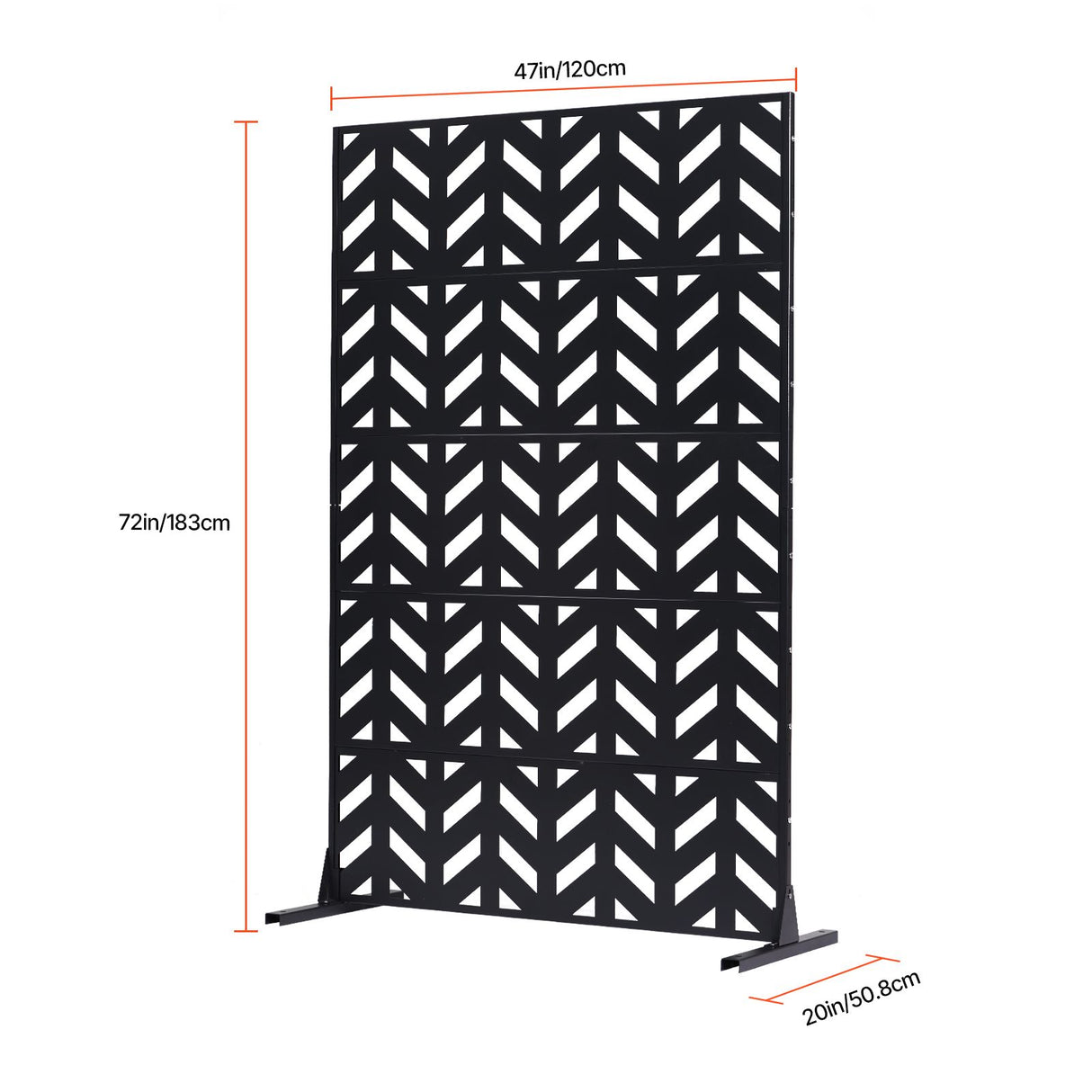 Metal Privacy Screen, 47" W x 72" H, Outdoor Privacy Screens 5-Panel, Freestanding Outdoor Divider with Stand, Decorative Garden Steel Privacy Fence for Balcony Patio Indoor Room Black