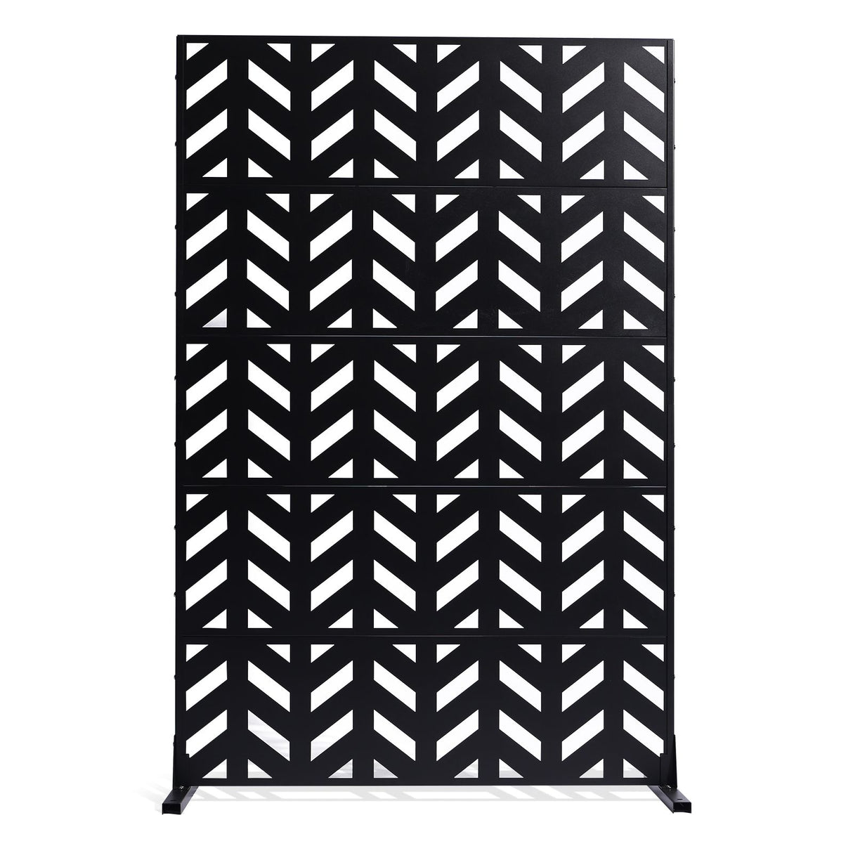 Metal Privacy Screen, 47" W x 72" H, Outdoor Privacy Screens 5-Panel, Freestanding Outdoor Divider with Stand, Decorative Garden Steel Privacy Fence for Balcony Patio Indoor Room Black
