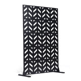 Metal Privacy Screen, 47" W x 72" H, Outdoor Privacy Screens 5-Panel, Freestanding Outdoor Divider with Stand, Decorative Garden Steel Privacy Fence for Balcony Patio Indoor Room Black
