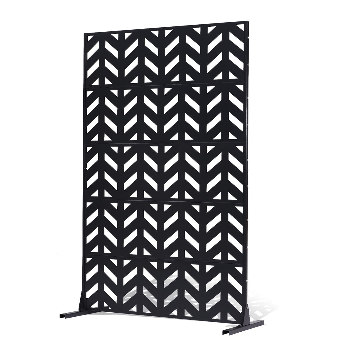 Metal Privacy Screen, 47" W x 72" H, Outdoor Privacy Screens 5-Panel, Freestanding Outdoor Divider with Stand, Decorative Garden Steel Privacy Fence for Balcony Patio Indoor Room Black