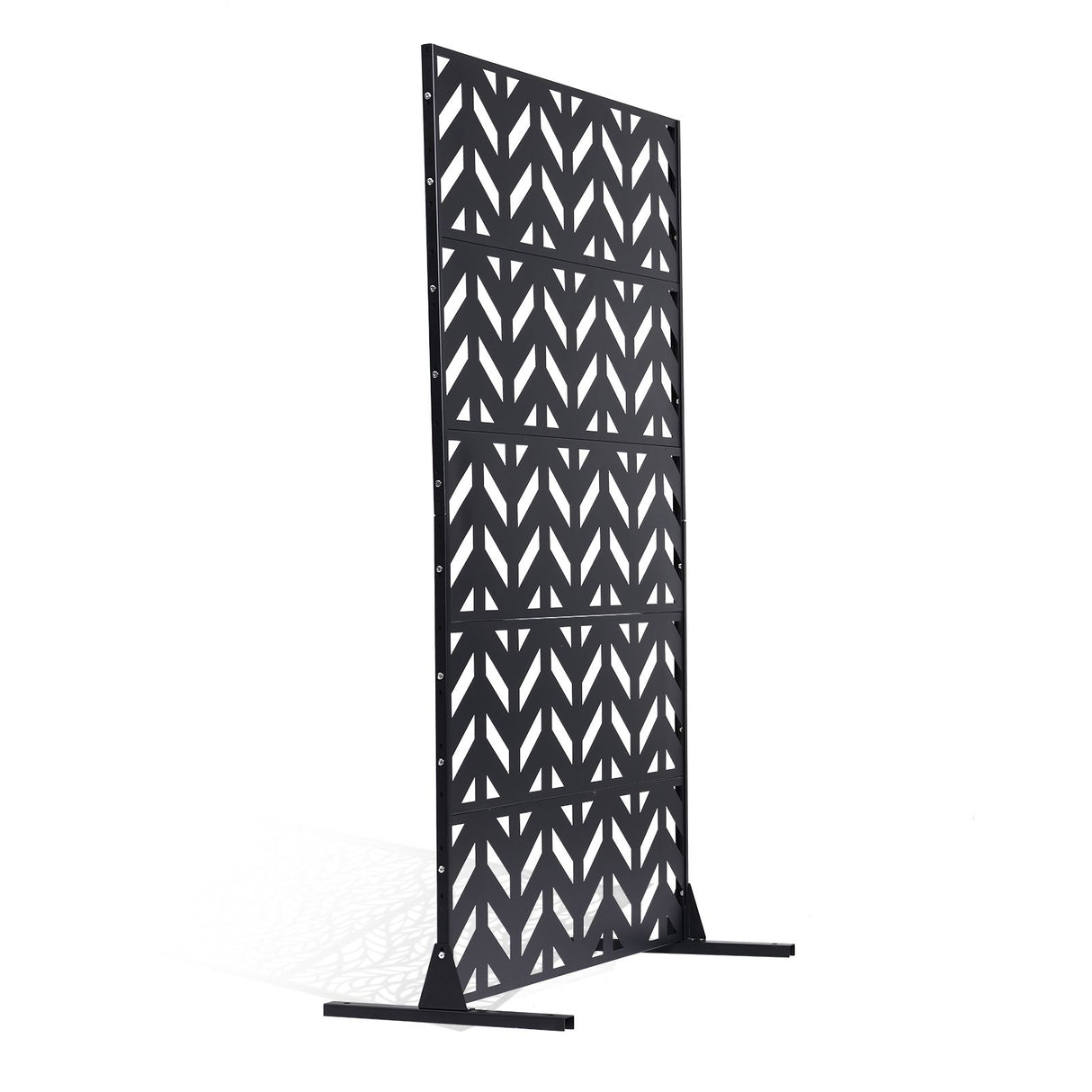 Metal Privacy Screen, 47" W x 72" H, Outdoor Privacy Screens 5-Panel, Freestanding Outdoor Divider with Stand, Decorative Garden Steel Privacy Fence for Balcony Patio Indoor Room Black